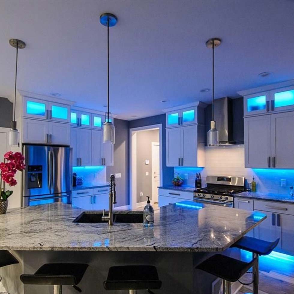 LED-lit residential kitchen wired by C.M. Armitage